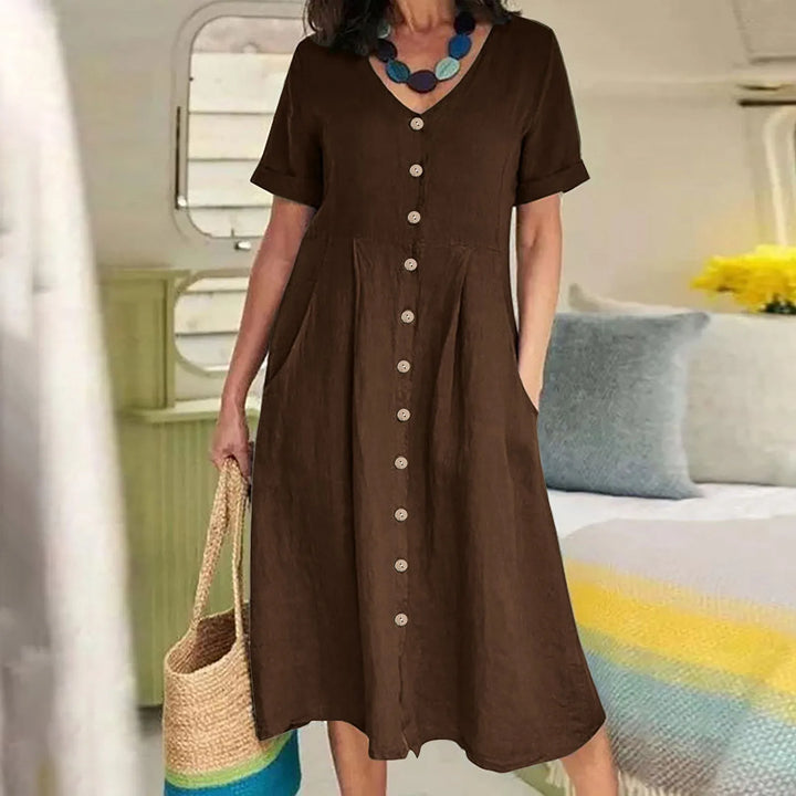 Sophie™ - Retro V-Neck Cotton Linen Loose Summer Dress